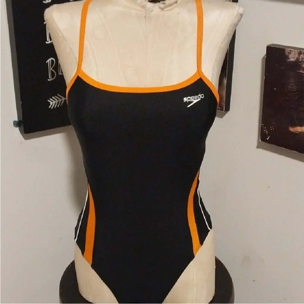 Speedo Rapid Spliced Energy Back Woman's Onepiece Swimsuit Black/Orange sz 6/32